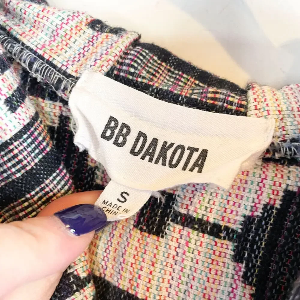 BB Dakota Black & White Print Knit Cozy Hooded Jacket w/‎ Belt Boho Women's S
